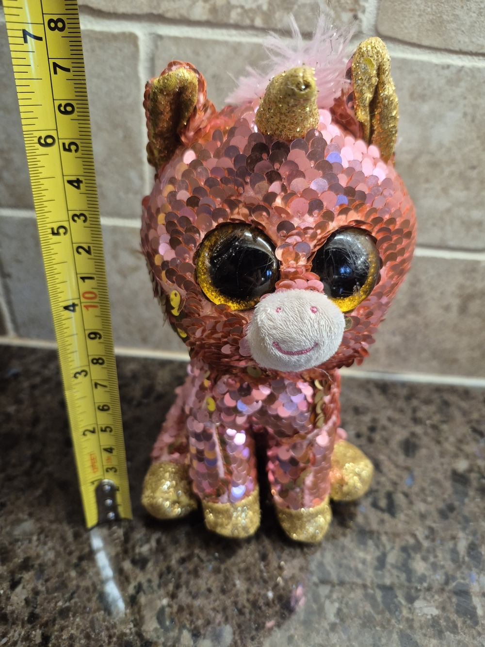 Ty Beanie Boos Flippables‎ Unicorn Sunset stuffed plush 6.5" Pink Gold Sequin